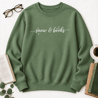 Snow & Books Softstyle Sweatshirt | Christmas Book Lover Gift Military Green