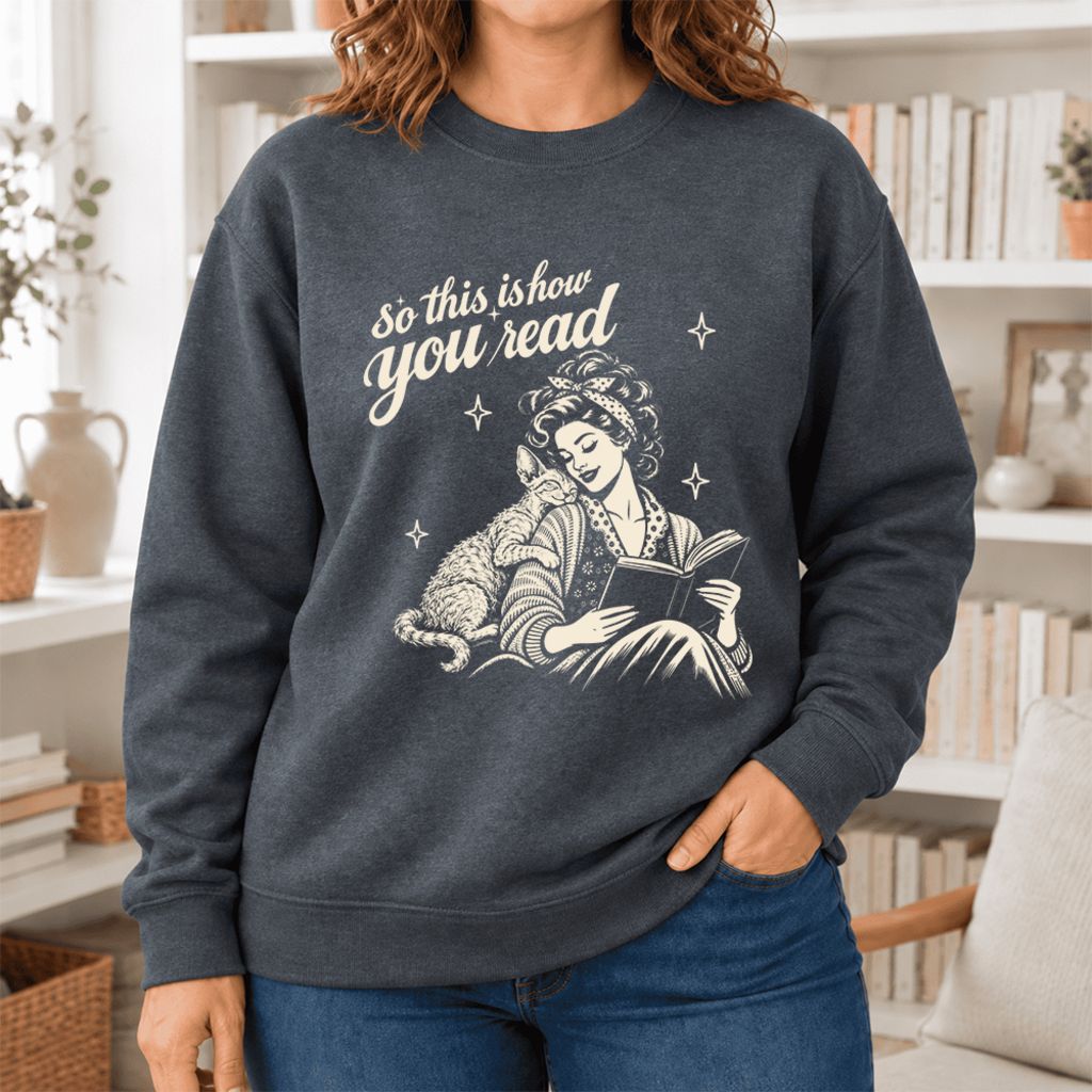 How You Read Devon Rex Softstyle Sweatshirt | Cozy Cat Lover & Reader Gift Dark Heather