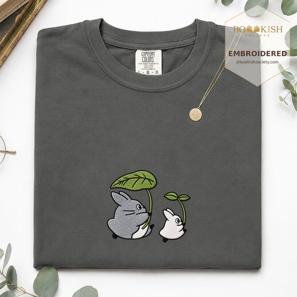 Embroidered Forest Spirits and Flowers Comfort Color® T-shirt Book Lover Gift Pepper