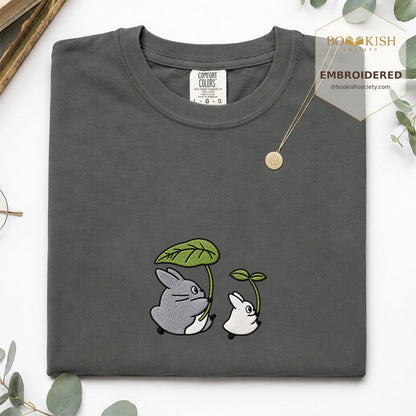 Embroidered Forest Spirits and Flowers Comfort Color® T-shirt Book Lover Gift Pepper
