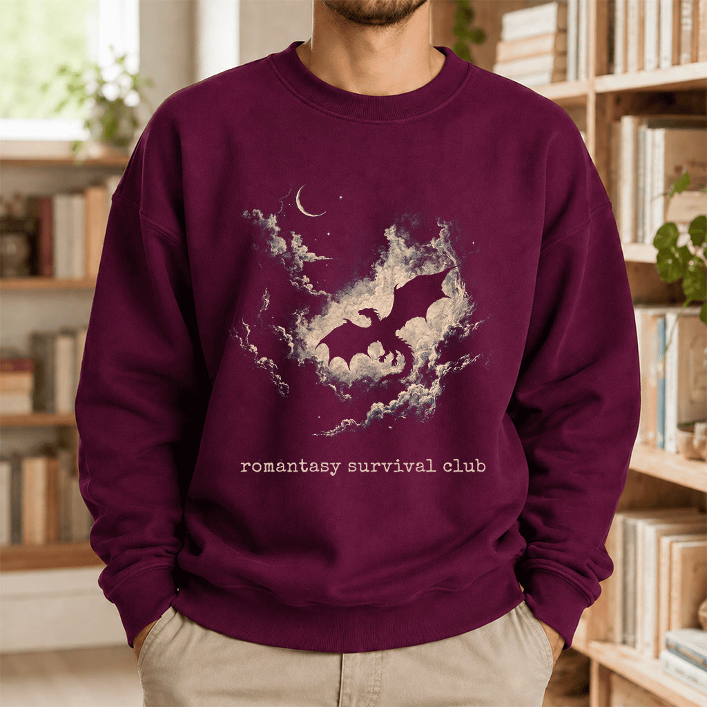 Dark Fantasy Dragon Clouds Crewneck Sweatshirt | Reader Gift Maroon