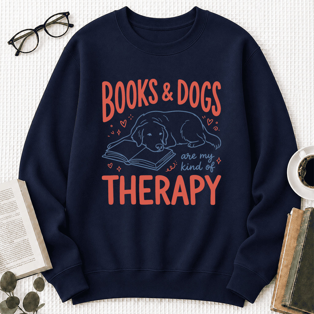 Give Me Books & Dogs Crewneck Sweatshirt | Dog Lover & Reader Gift Navy