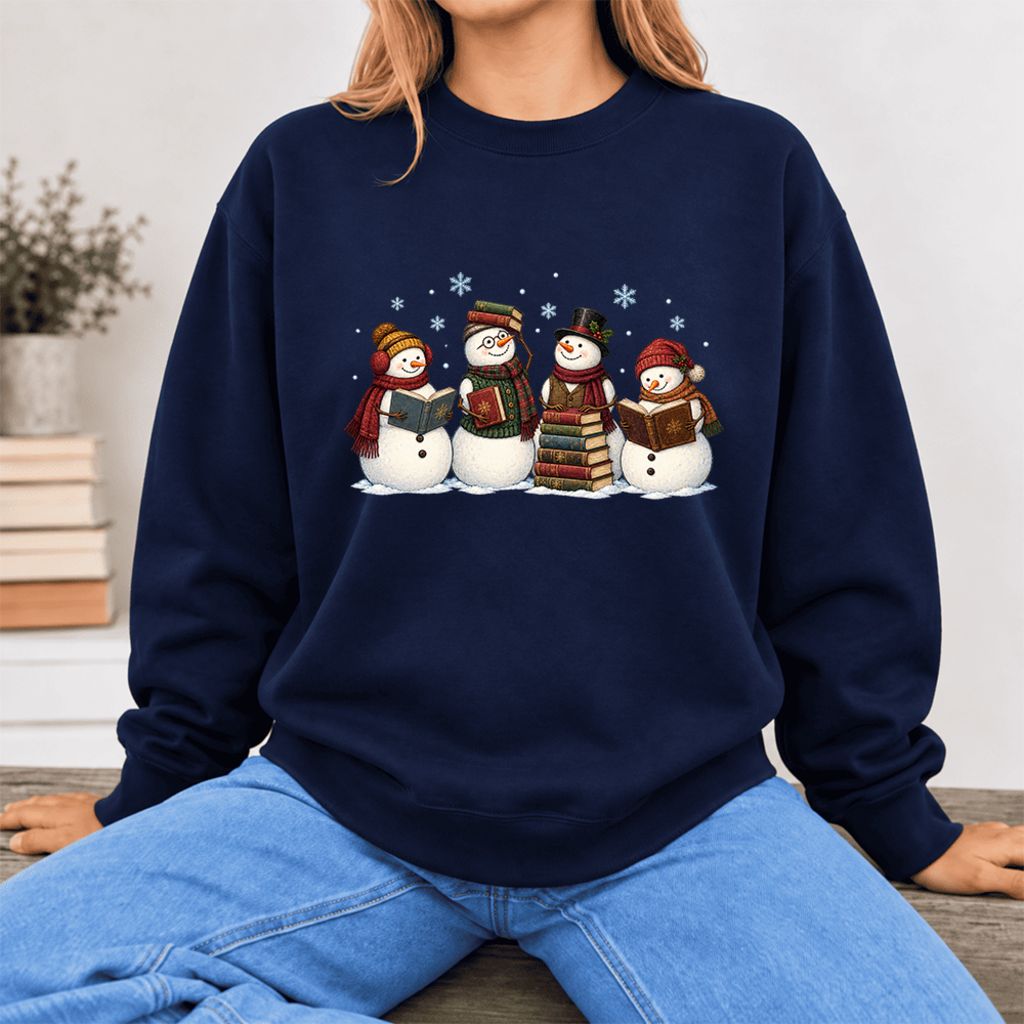 Bookish Snowman Club Softstyle Sweatshirt | Christmas Book Lover Gift Navy