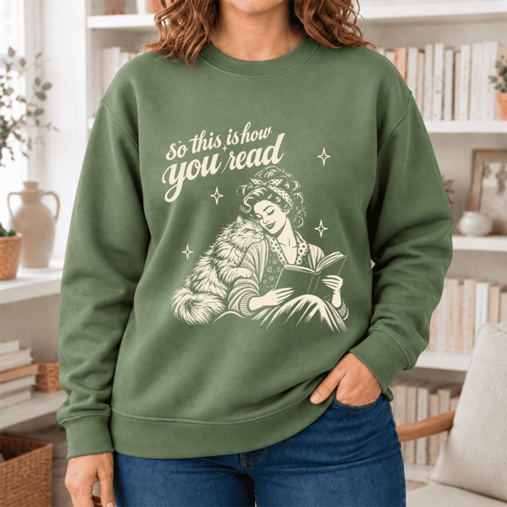 How You Read Persian Softstyle Sweatshirt | Cozy Cat & Book Lover Gift Military Green