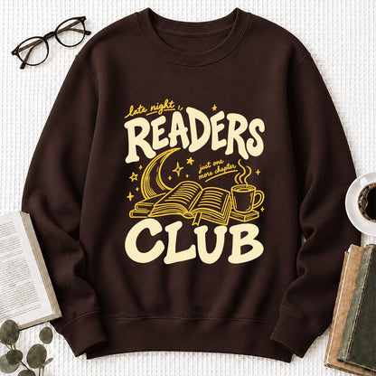Late Night Readers Club Crewneck Sweatshirt | Reader Gift Dark Chocolate