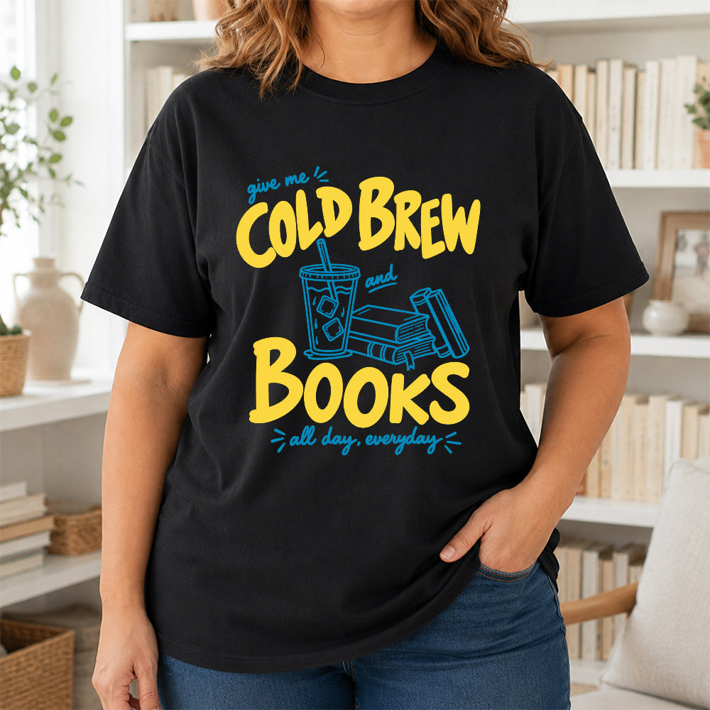 Give Me Cold Brew And Books Softstyle T-Shirt | Book Lover Gift Black