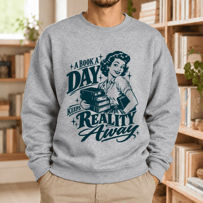 A Book A Day Keeps Reality Away Softstyle Sweatshirt | Cozy Book Lover Gift Sport Grey