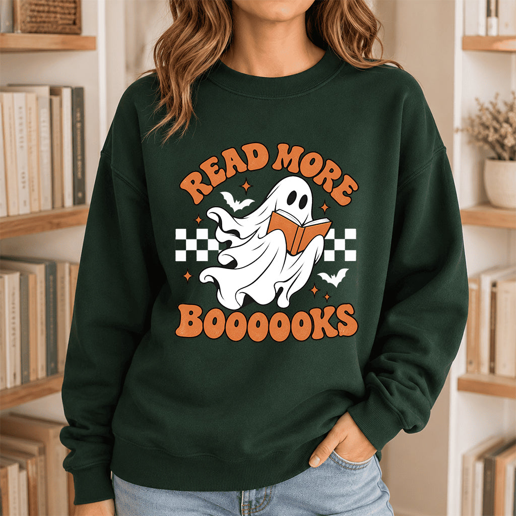 Read More Books Ghost Printed Sweatshirt | Halloween Book Lover Gift Forest Green