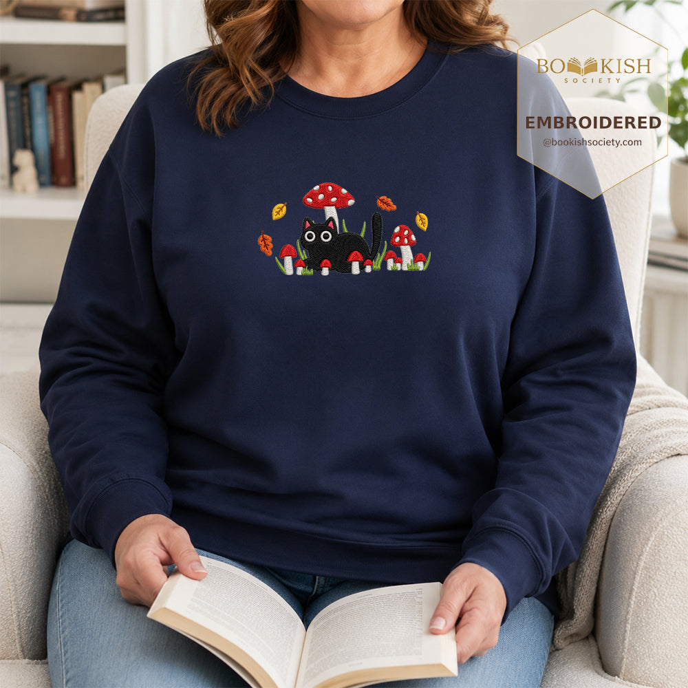 Mushroom Cat Embroidered Sweatshirt | Reader Gift Navy