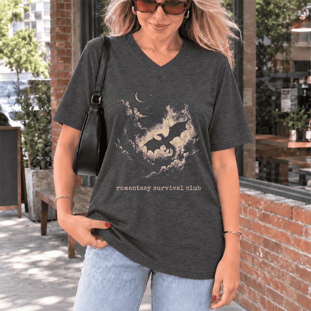 Romantasy Survival Club Ultra-Soft V-Neck | Fantasy Book Lover Gift Dark Grey Heather