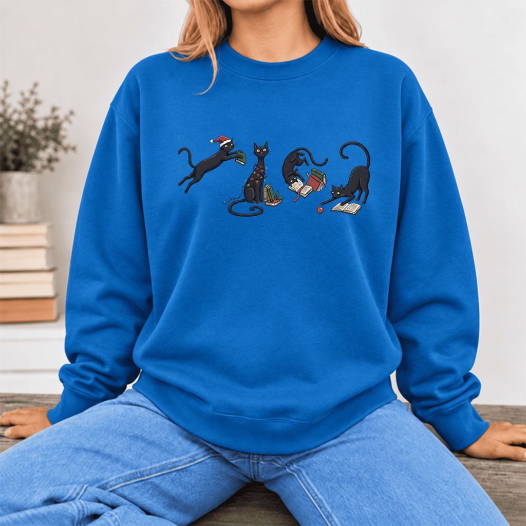 Christmas Reading Cats Softstyle Sweatshirt | Christmas Book Lover Gift Royal