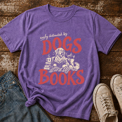 Easily Distracted By Dogs And Books Softstyle T-Shirt | Book Lover Gift Heather Purple
