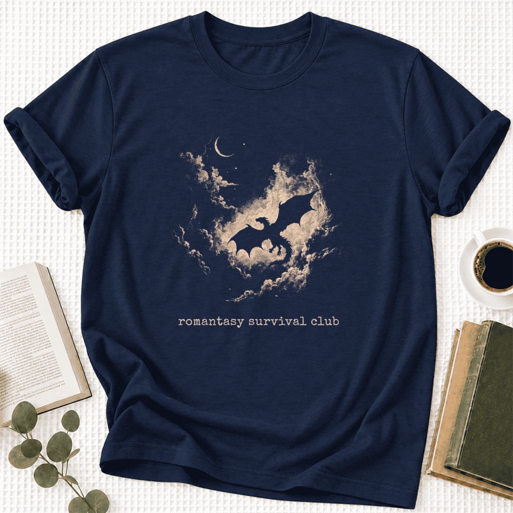 Romantasy Survival Club Ultra-Soft Cotton T-Shirt | Fantasy Book Lover Gift Navy