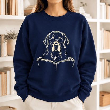 Golden Retriever Reading Book Softstyle Sweatshirt | Golden Retriever Gift Navy