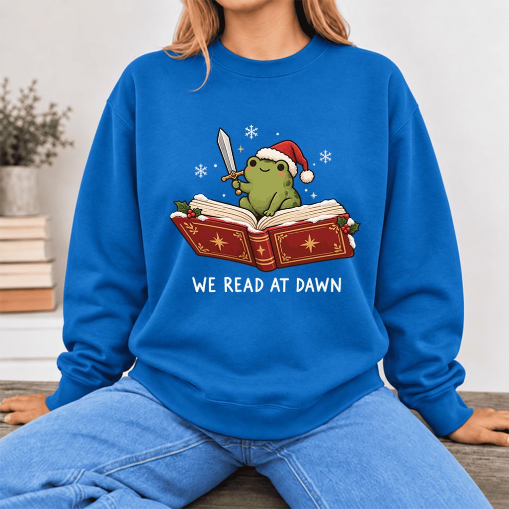 We Read At Dawn Frog Softstyle Sweatshirt | Christmas Book Lover Gift Royal
