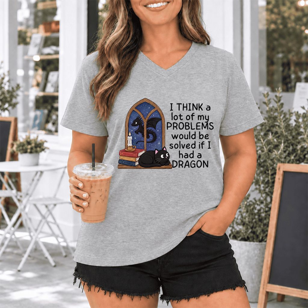 If I Could Have A Dragon Ultra-Soft V-Neck | Fantasy Reader Gift Athletic Heather