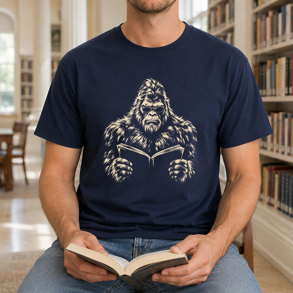 Big Foot Reading Book Softstyle T-Shirt | Book Lover Gift Navy