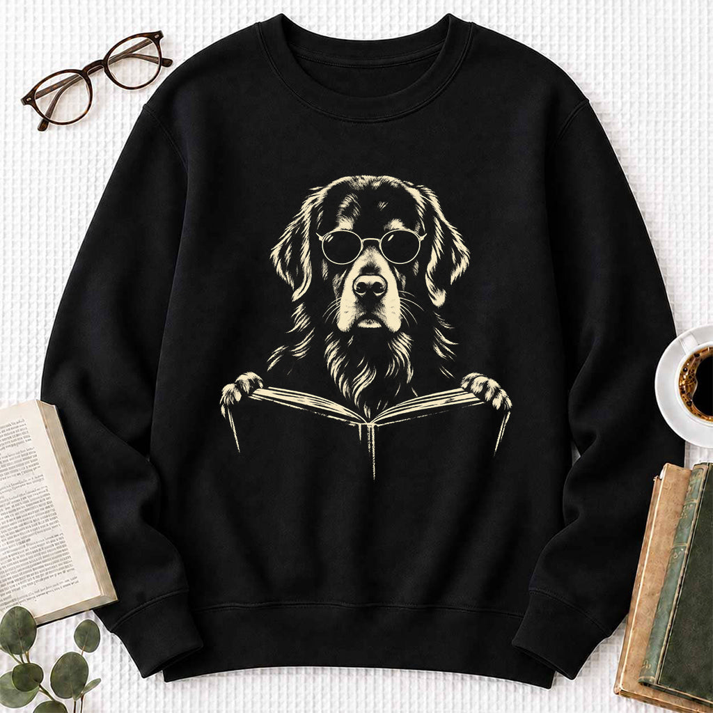 Golden Retriever Reading Book Crewneck Sweatshirt | Reader Gift Black