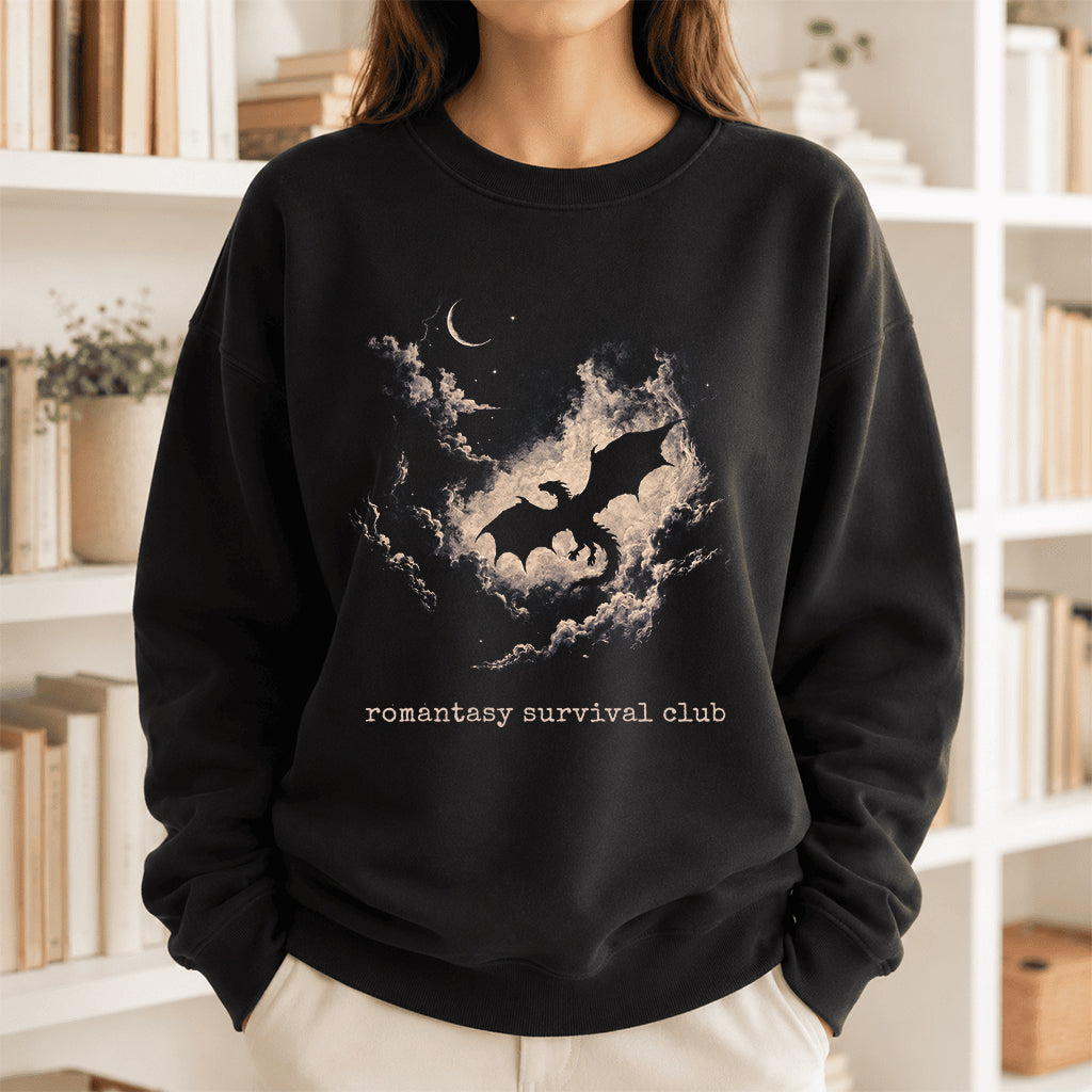 Dark Fantasy Dragon Clouds Crewneck Sweatshirt | Reader Gift Black