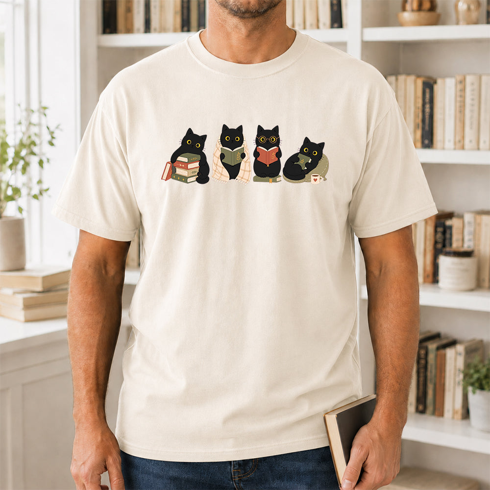 Black Cats Reading Softstyle T-Shirt | Book Lover Gift Natural