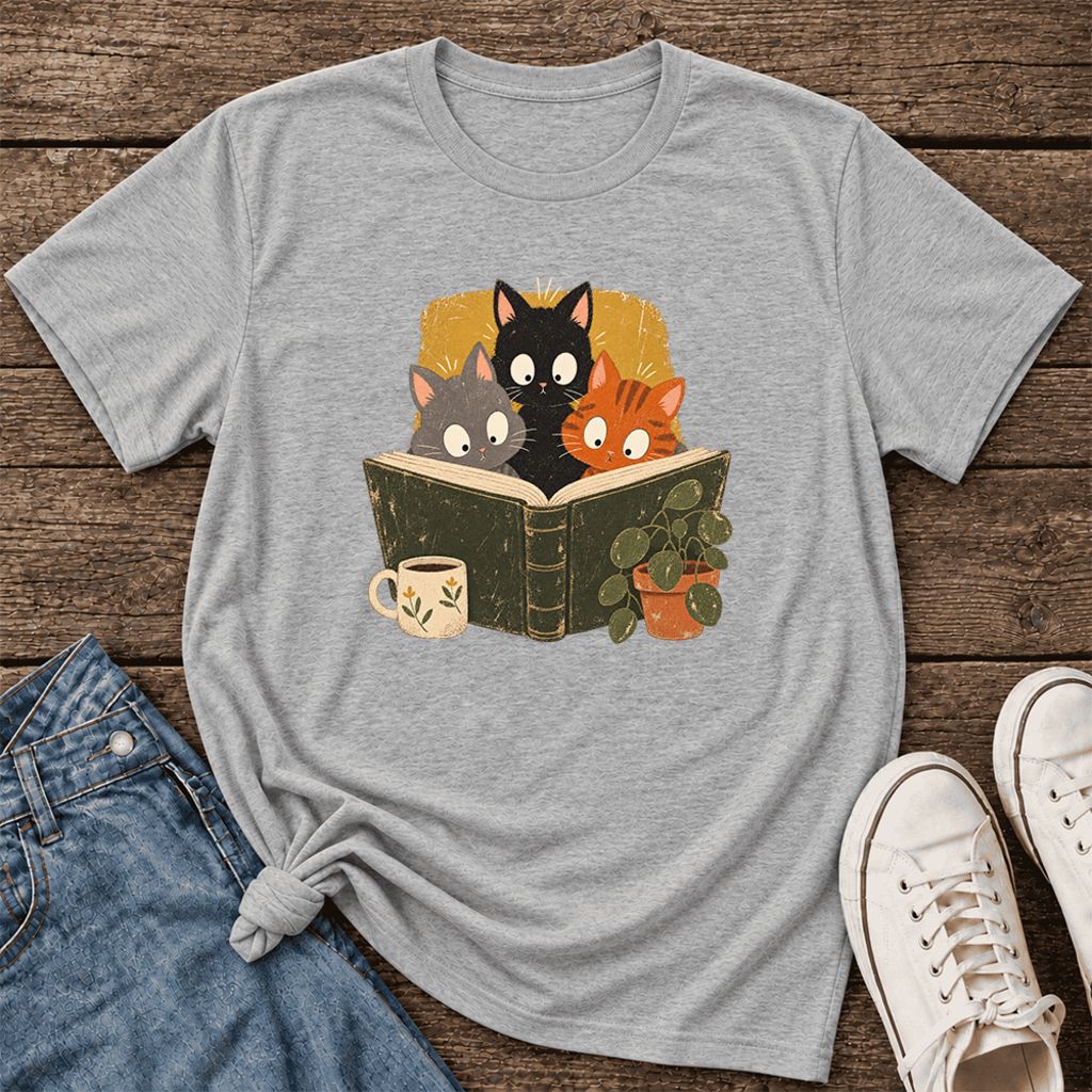 Curious Reading Cats Ultra-Soft Cotton T-Shirt | Cat Lover Reader Gift Athletic Heather