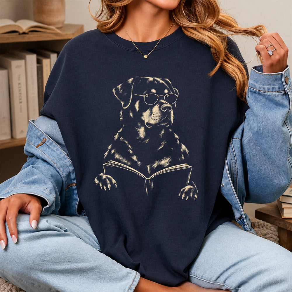 Rottweiler Reading Book Softstyle T-Shirt | Book Lover Gift Navy