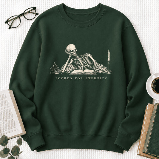 Booked For Eternity Crewneck Sweatshirt | Halloween Reader Gift Forest Green