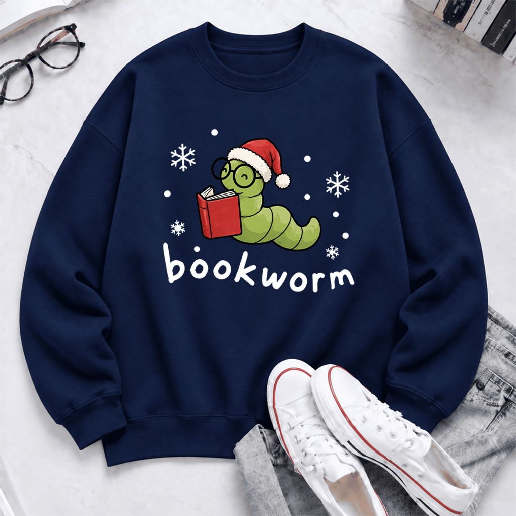 Christmas Bookworm Softstyle Sweatshirt | Christmas Book Lover Gift Navy