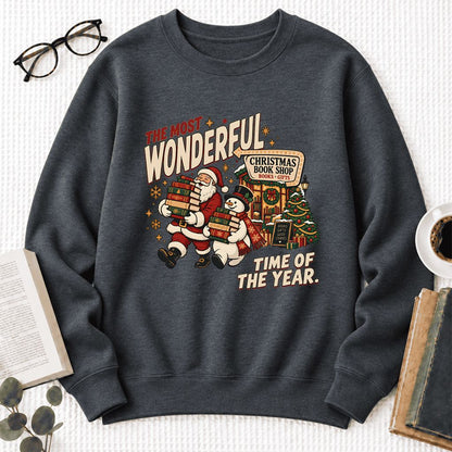The Most Wonderful Time Softstyle Sweatshirt | Christmas Reader Gift Dark Heather