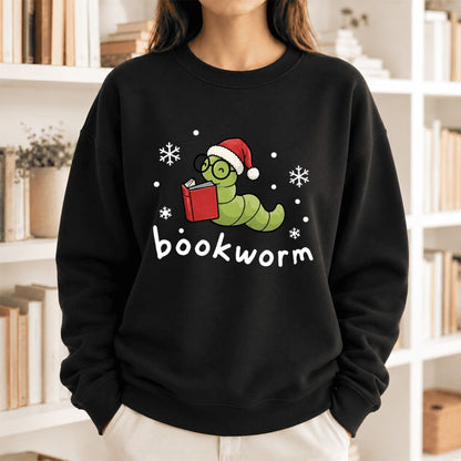 Christmas Bookworm Softstyle Sweatshirt | Christmas Book Lover Gift Black