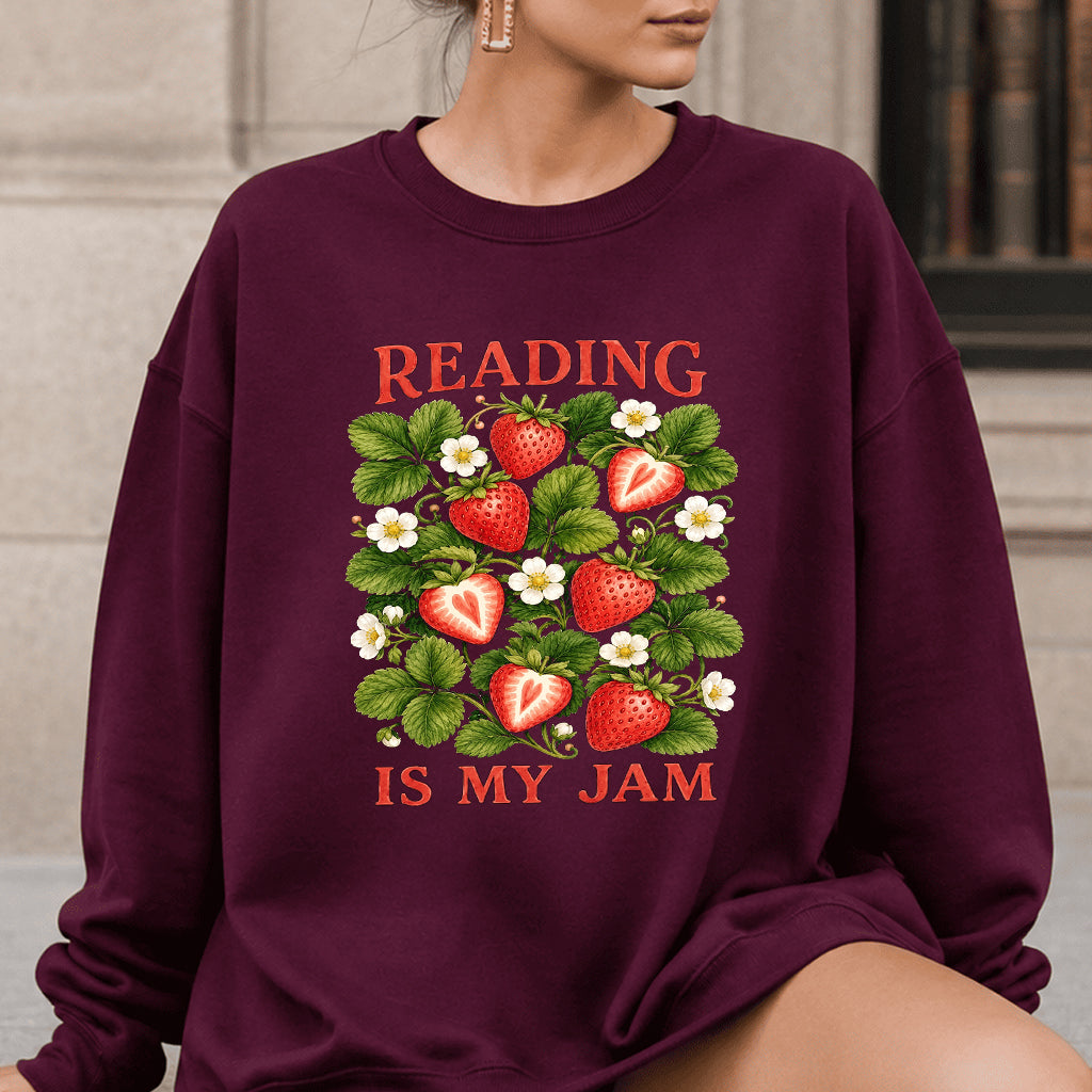 Reading Is My Jam Crewneck Sweatshirt | Reader Gift Maroon