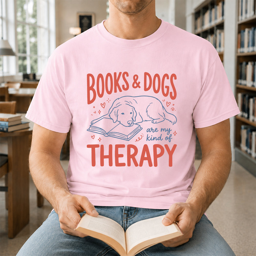 Give Me Books & Dogs Cotton T-Shirt | Dogs Lover & Reader Gift Light Pink