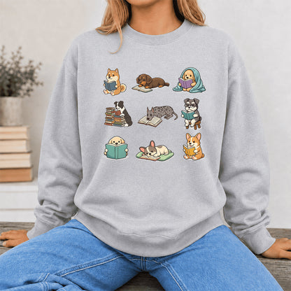 Funny Dogs Reading Crewneck Sweatshirt | Reader Gift Sport Grey