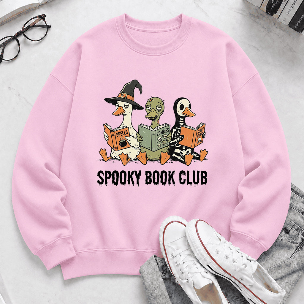 Spooky Book Club Printed Sweatshirt | Halloween Book Lover Gift Light Pink
