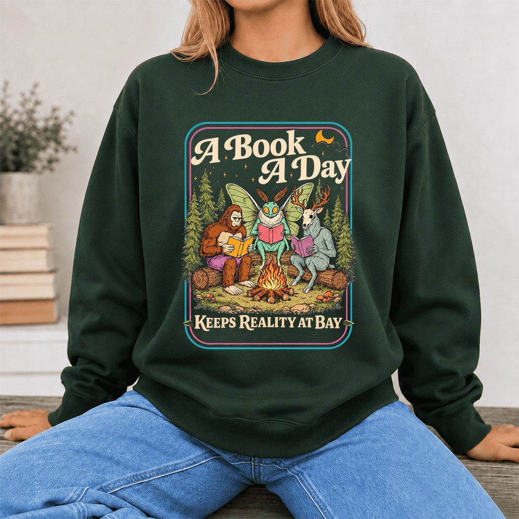 Cryptid Book Club Crewneck Sweatshirt | Reader Gift Forest Green