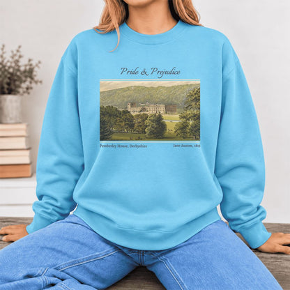 Pemberley House Pride And Prejudice Softstyle Sweatshirt | Classics Book Lover Gift Sky