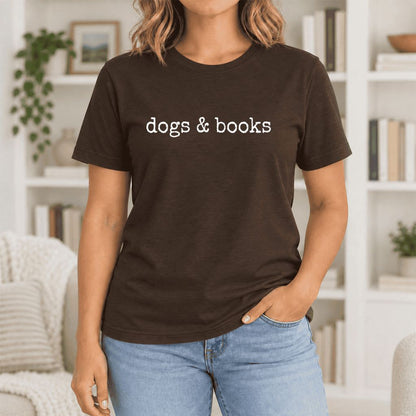 Dogs & Books Ultra-Soft Cotton T-Shirt | Dog Lover & Reader Gift Brown