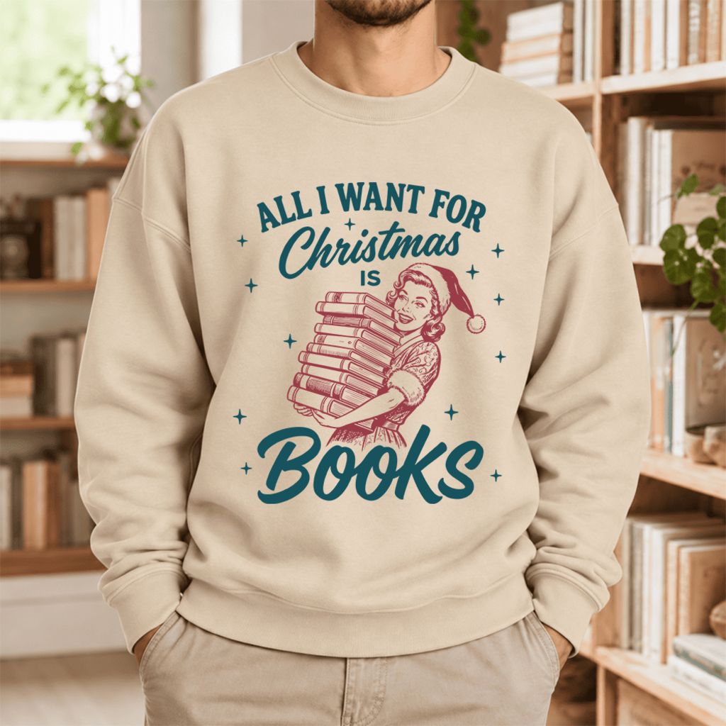 All I Want For Christmas Is Books Softstyle Sweatshirt | Christmas Reader Gift Sand