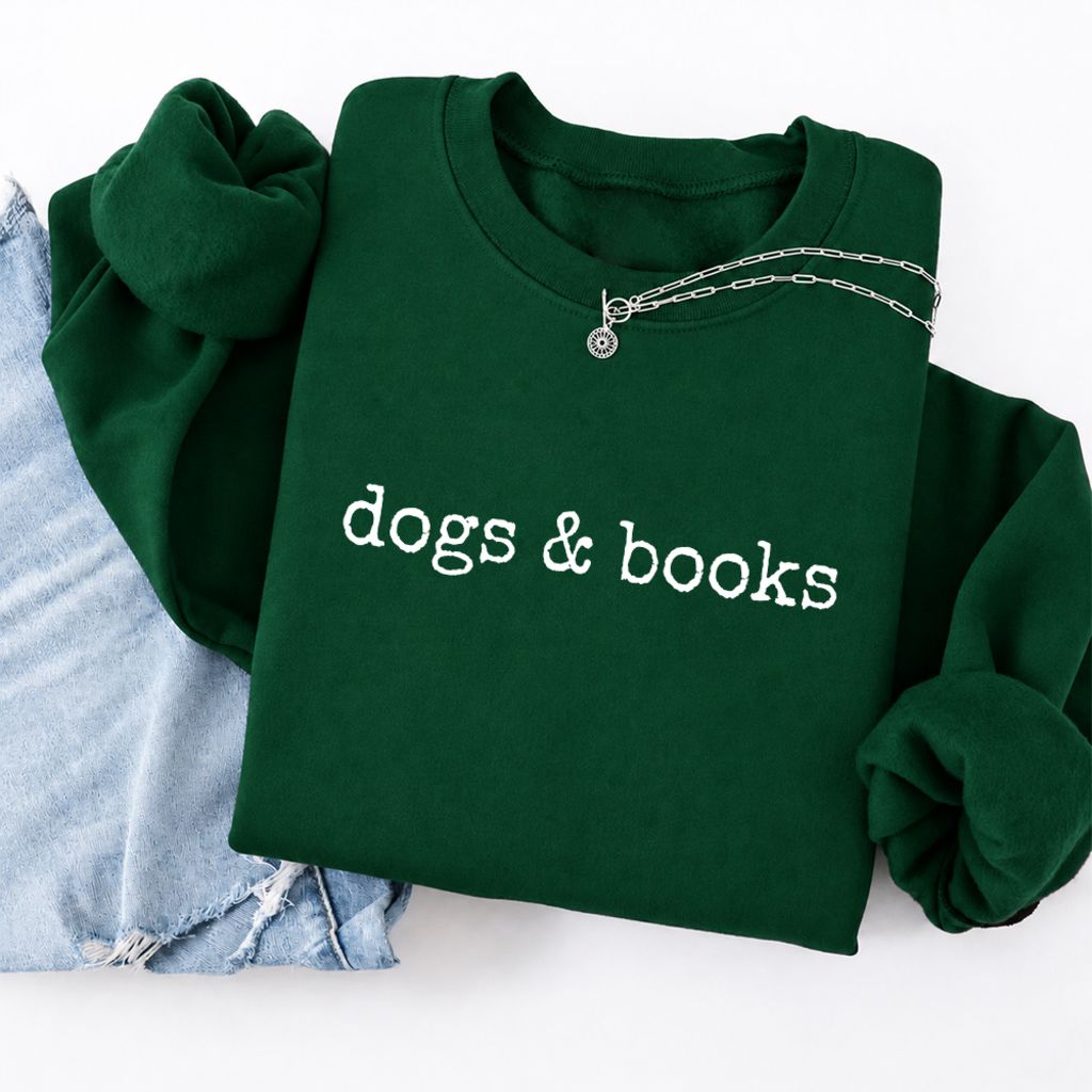 Dogs & Books Softstyle Sweatshirt | Dog Lover & Reader Gift Forest Green