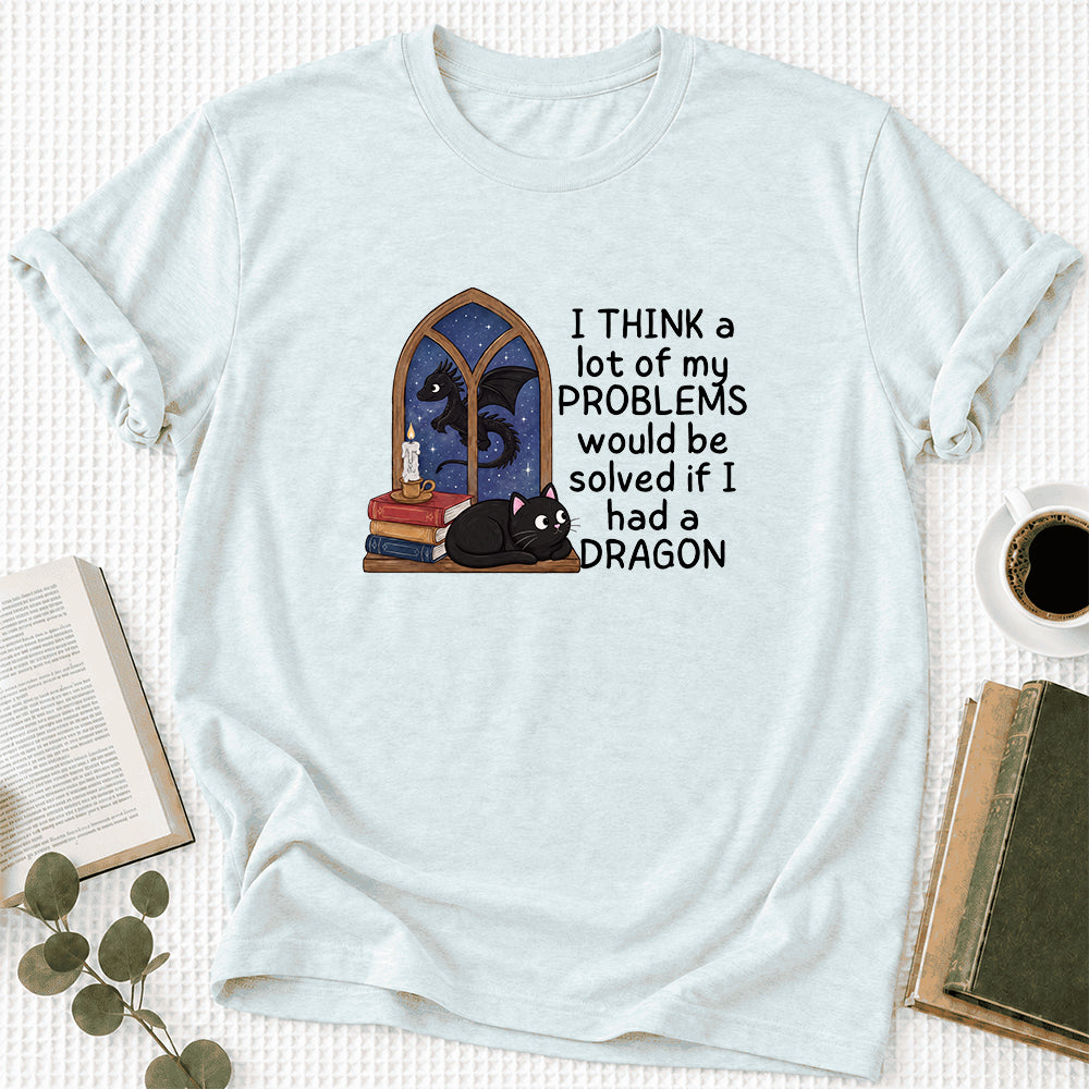If I Could Have A Dragon Ultra-Soft Cotton T-Shirt | Fantasy Book Lover Gift Heather Ice Blue