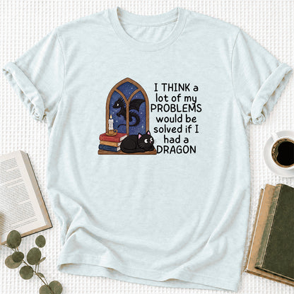 If I Could Have A Dragon Ultra-Soft Cotton T-Shirt | Fantasy Book Lover Gift Heather Ice Blue