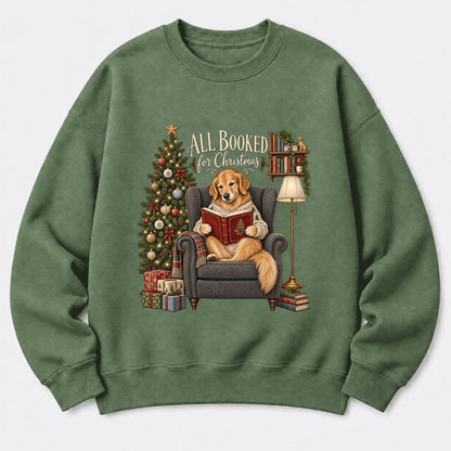 All Booked For Christmas Sweatshirt | Christmas Reader Gift Military Green