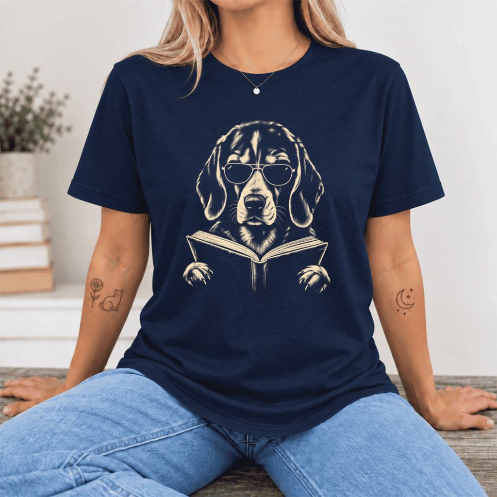 Beagle Reading Book Ultra-Soft Cotton T-Shirt | Beagle Lover Gift Navy