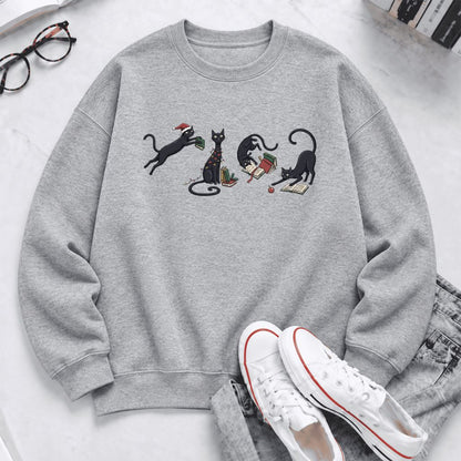 Christmas Reading Cats Softstyle Sweatshirt | Christmas Book Lover Gift Sport Grey