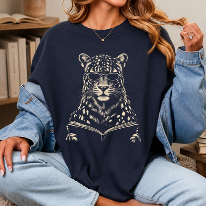 Leopard Reading Book Softstyle T-Shirt | Book Lover Gift Navy
