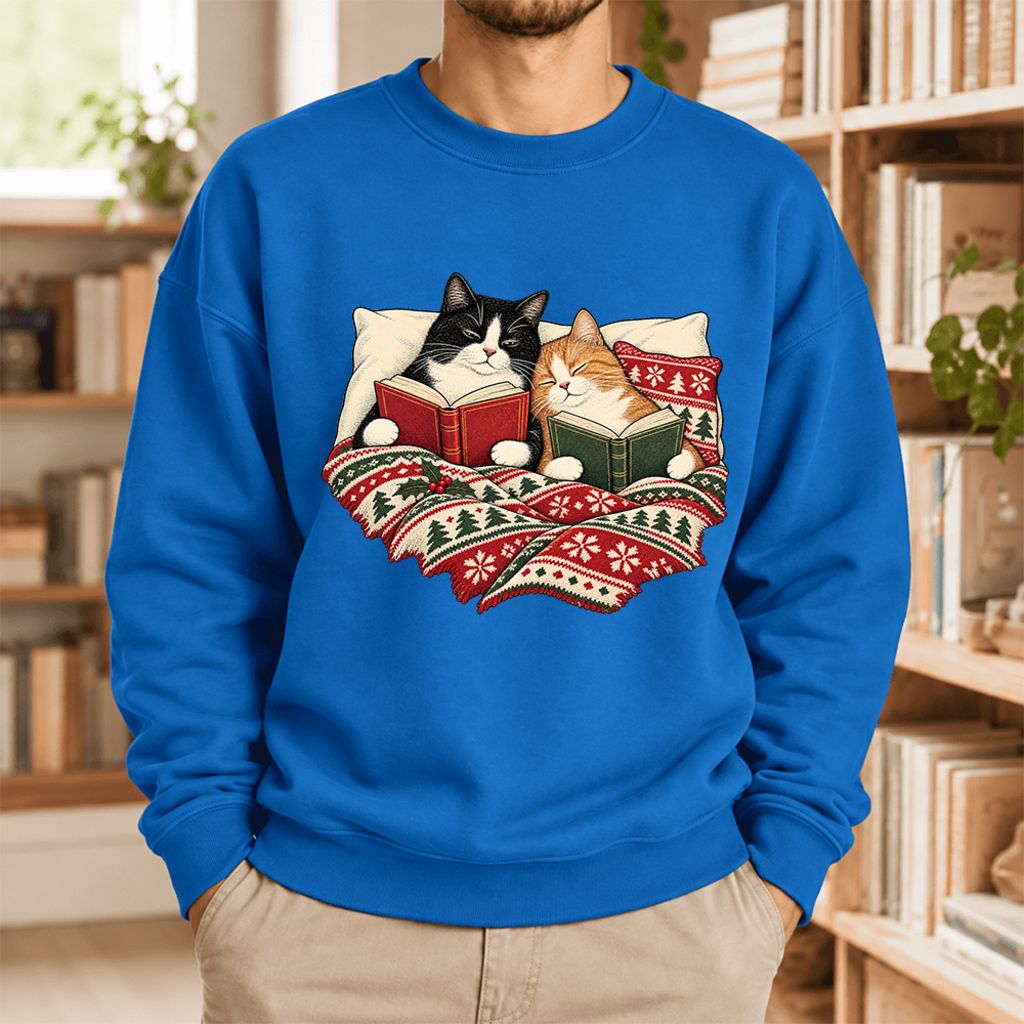 Christmas Reading Cat Couple Softstyle Sweatshirt | Cozy Christmas Gift Royal