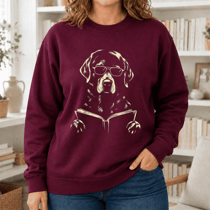Labrador Retriever Reading Book Crewneck Sweatshirt | Reader Gift Maroon