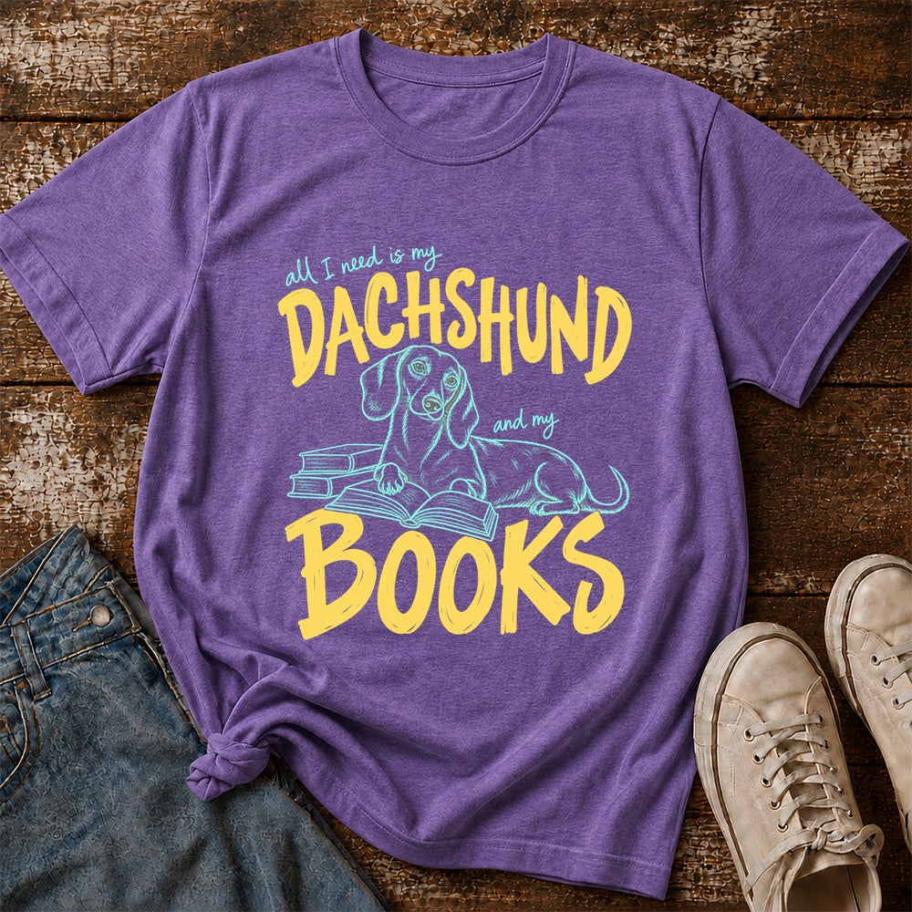 All I Need Is My Dachshund And My Books Softstyle T-Shirt | Book Lover Gift Heather Purple