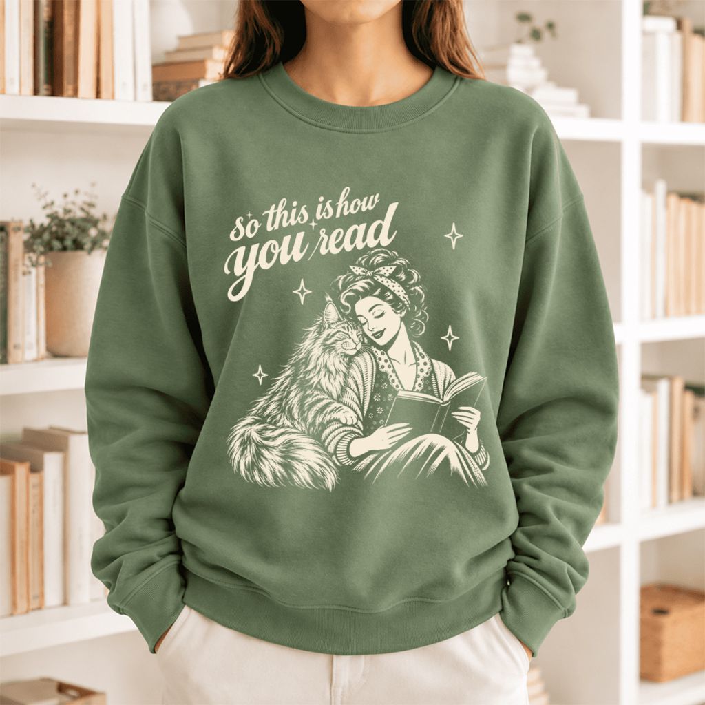 How You Read Maine Coon Softstyle Sweatshirt | Cozy Cat & Book Lover Gift Military Green