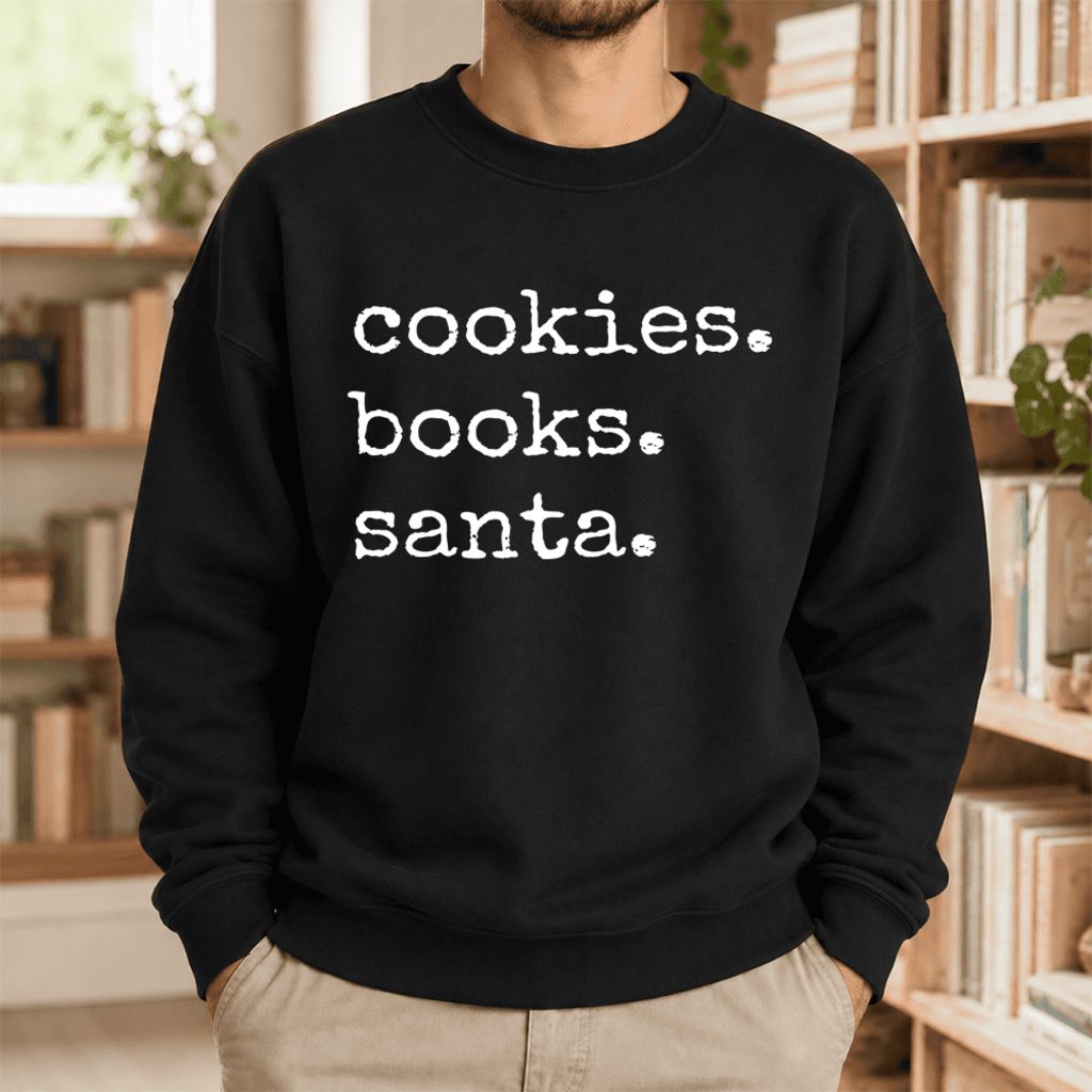 Cookies Books Santa Softstyle Sweatshirt | Christmas Book Lover Gift Black